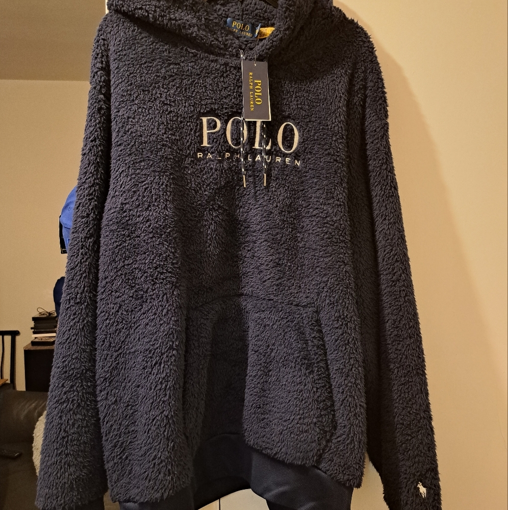 Polo ralph lauren sherpa hoodie blue men XXL 2xl rare fur